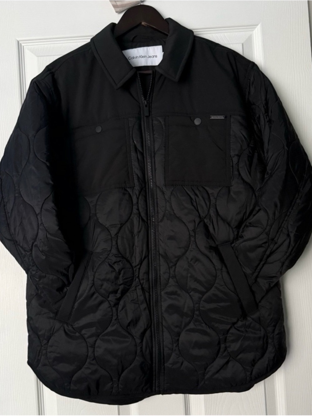 Calvin Klein Jeans Black Quilted Lightweight Shirt Jacket with Chest Pockets